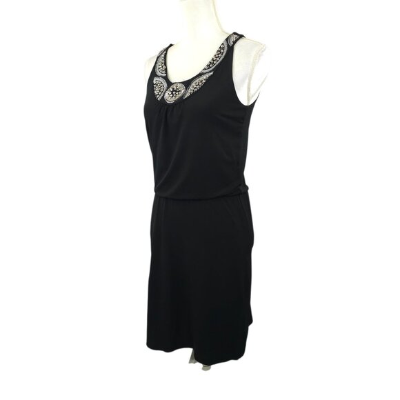 White House Black Market Beaded Neck Tank Dress XS Boho Embellished Cocktail LBD - Picture 2 of 16
